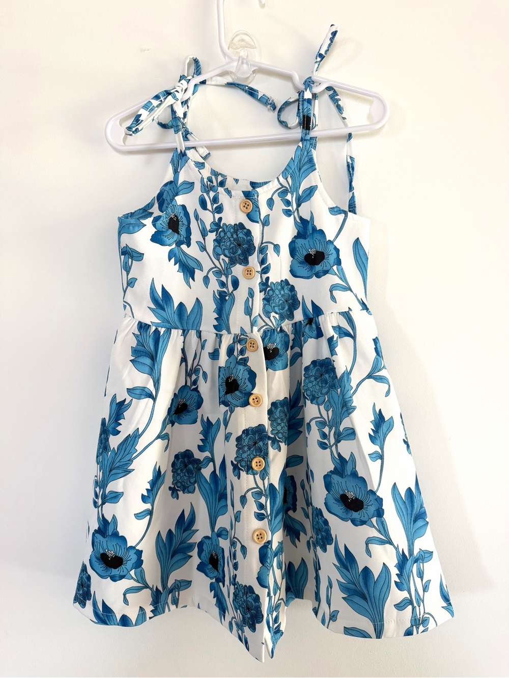 Blue Floral Toddler Girl Dress 4T Tie Shoulder Summer Twirl Dress